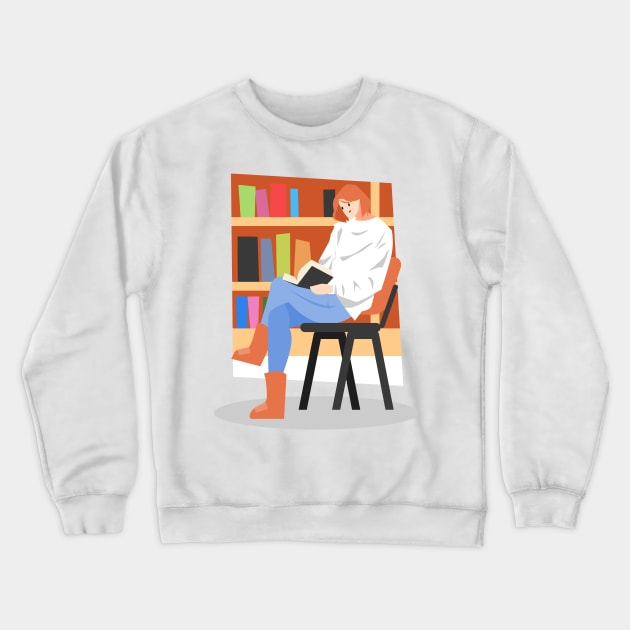 Girl in the Library. Reading Book Crewneck Sweatshirt by Irkhamsterstock